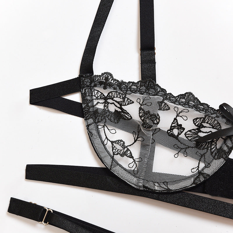 Style chaud européen et américain nouveau ensemble de sous-vêtements de soutien-gorge sexy en dentelle en maille brodée