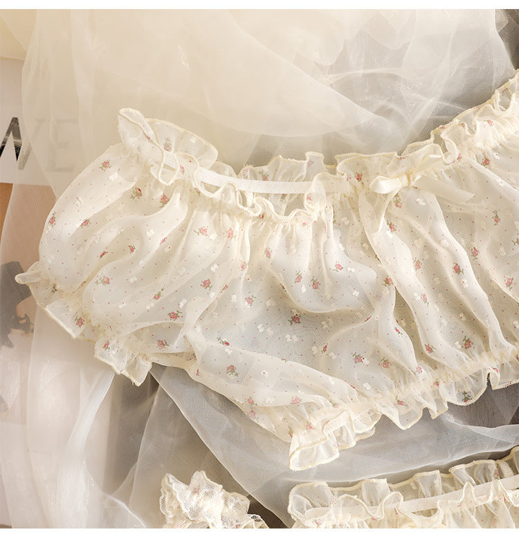Ensemble pyjama avec anneau de jambe, sous-vêtements Sexy en dentelle douce et courte, Perspective transparente