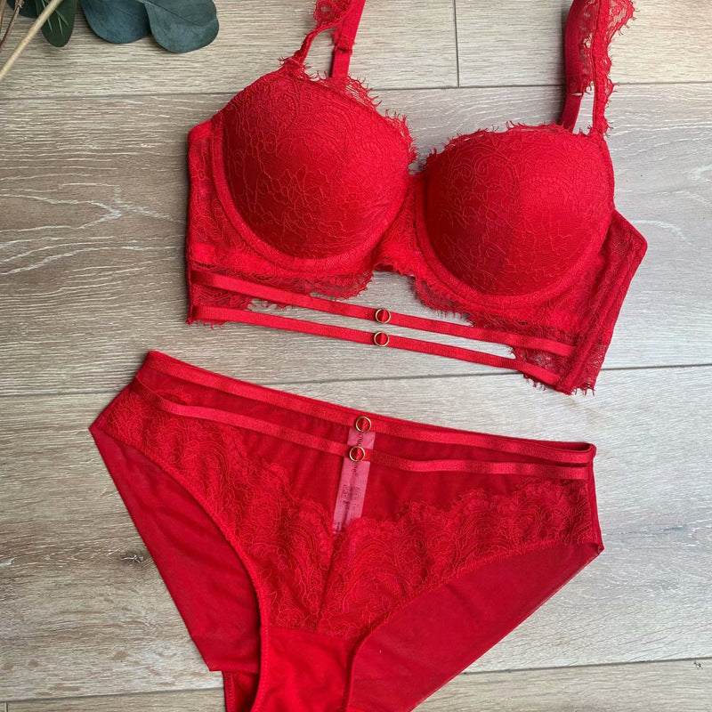 Ensemble de soutien-gorge sexy en dentelle rouge, sous-vêtements à bretelles creuses, année du zodiaque