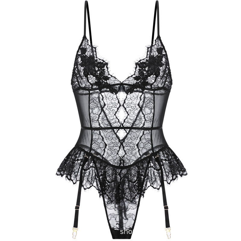 Porte-jarretelles une pièce brodé soluble dans l'eau, Lingerie Sexy pour femmes
