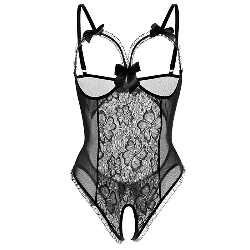 Lencería De Encaje Transparente, Peluche, Gorra Abierta, Pajarita, Sexy, Parte C