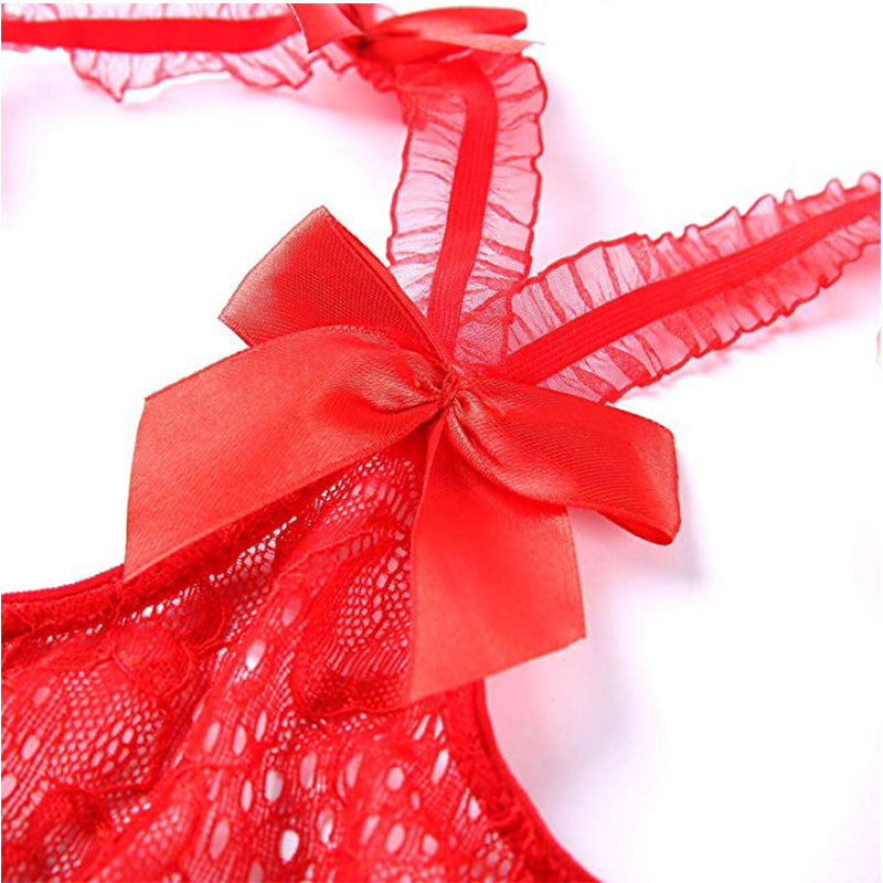 Lencería De Encaje Transparente, Peluche, Gorra Abierta, Pajarita, Sexy, Parte C