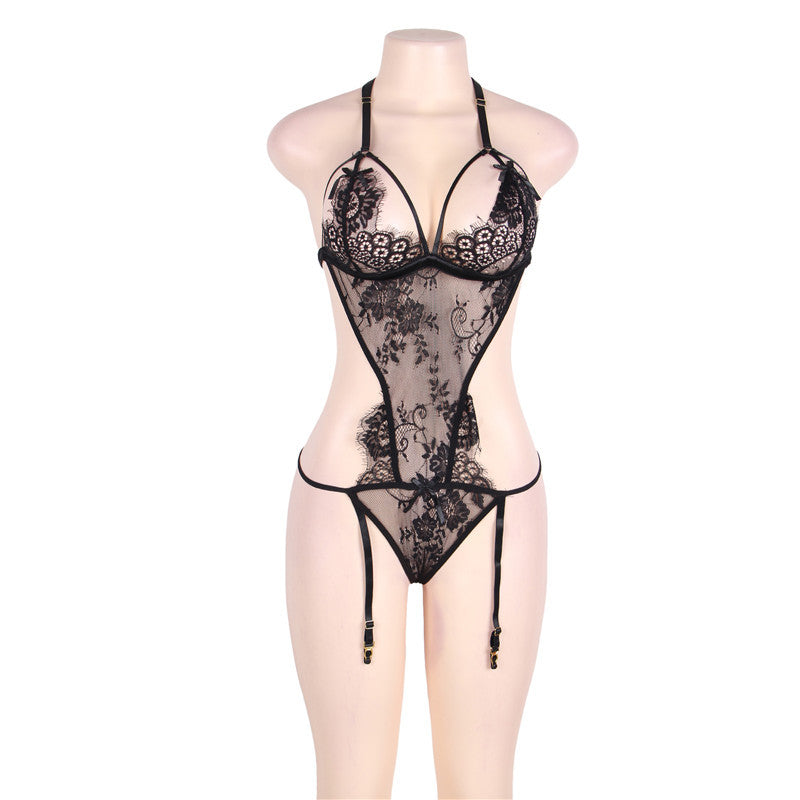 Lingerie grande taille pyjama une pièce sexy jarretière dentelle tentation