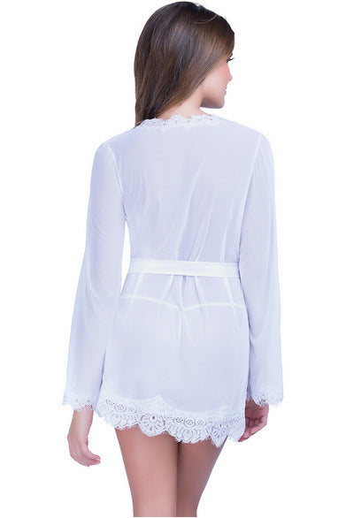 Peignoir de sous-vêtements sexy, pyjama kimono en dentelle à cils, ensemble de chemise de nuit à bandage européen et américain