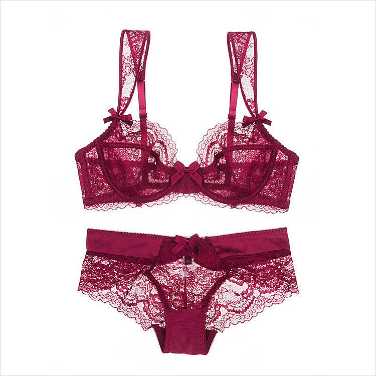 Conjunto de sujetador cómodo transparente de copa fina sexy de encaje europeo y americano 9188
