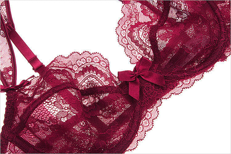 Conjunto de sujetador cómodo transparente de copa fina sexy de encaje europeo y americano 9188