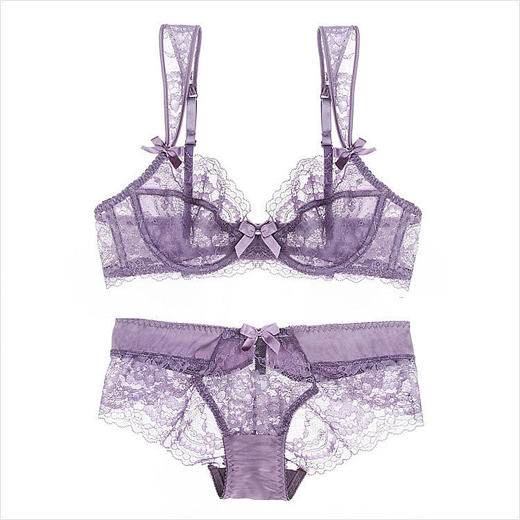Conjunto de sujetador cómodo transparente de copa fina sexy de encaje europeo y americano 9188