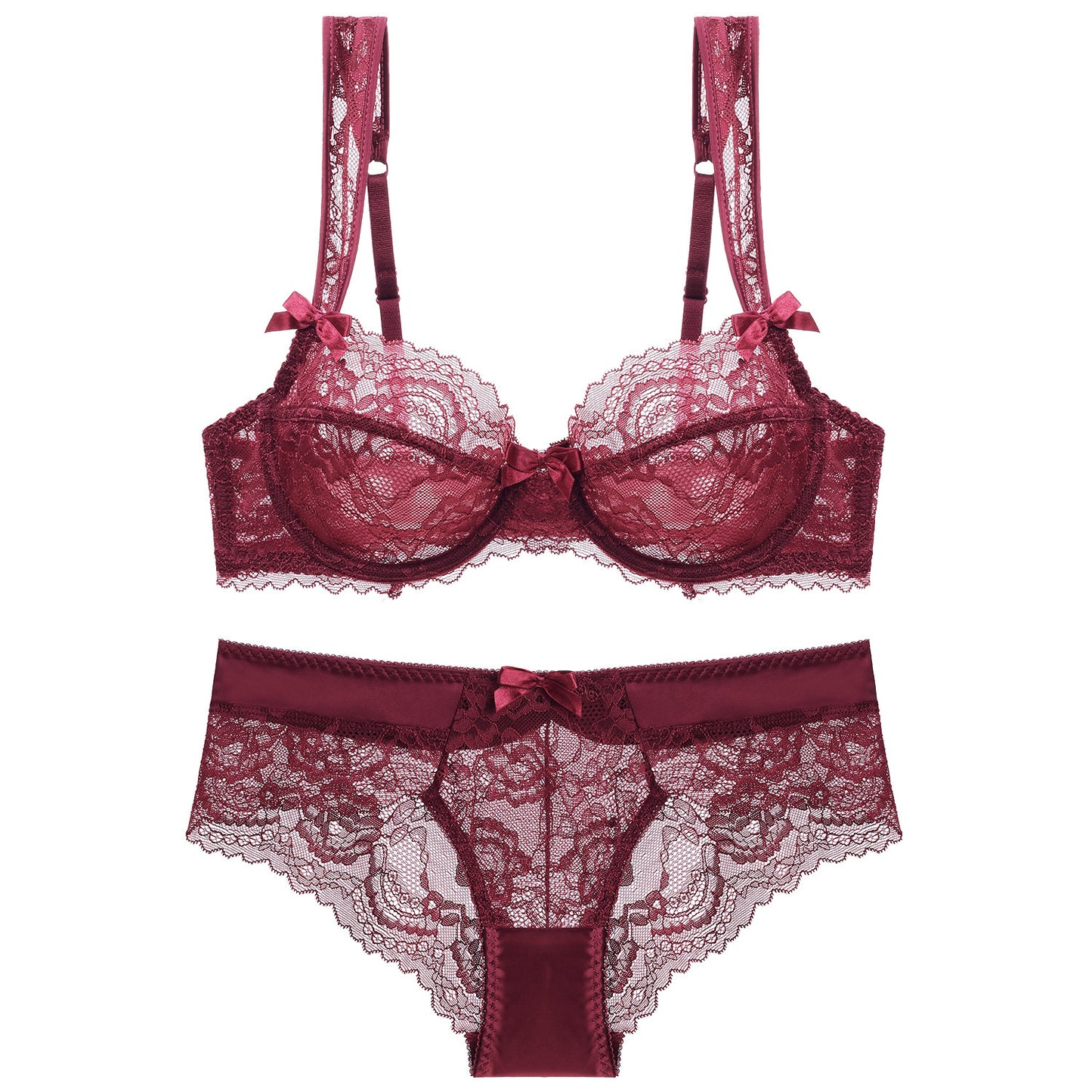 Conjunto de sujetador cómodo transparente de copa fina sexy de encaje europeo y americano 9188