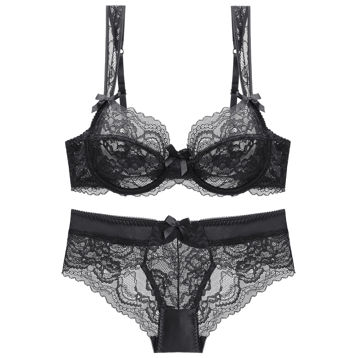 Conjunto de sujetador cómodo transparente de copa fina sexy de encaje europeo y americano 9188