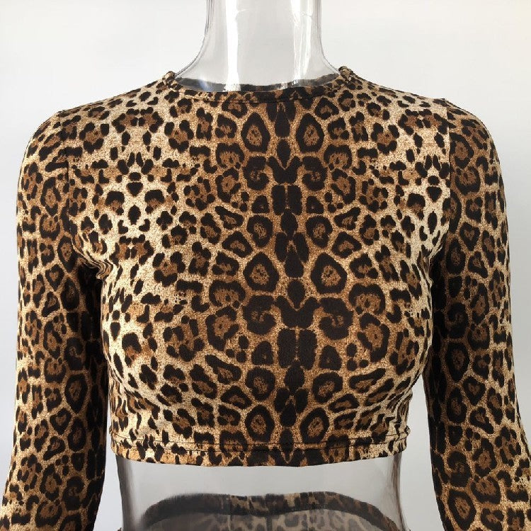 Ensemble pantalon évasé sexy léopard ras du cou