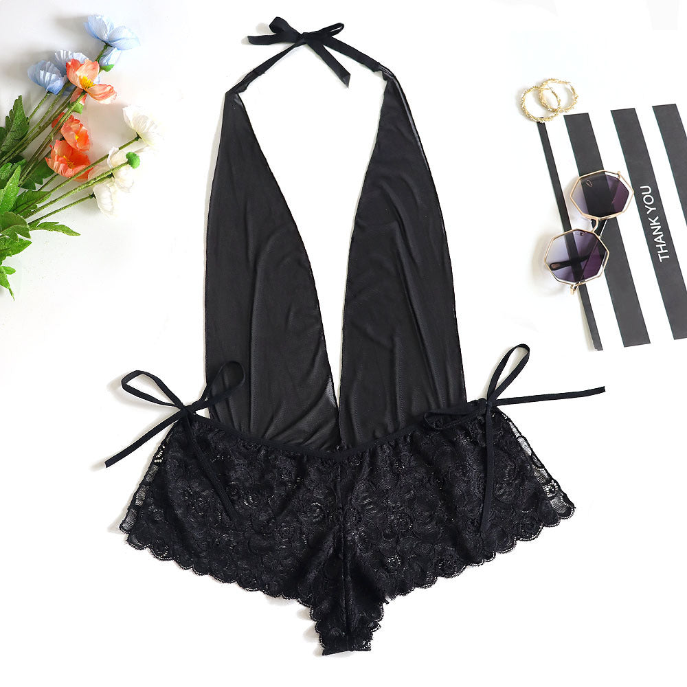 Lingerie Sexy grande taille pour femmes, dentelle transparente, collant une pièce, chemise de nuit