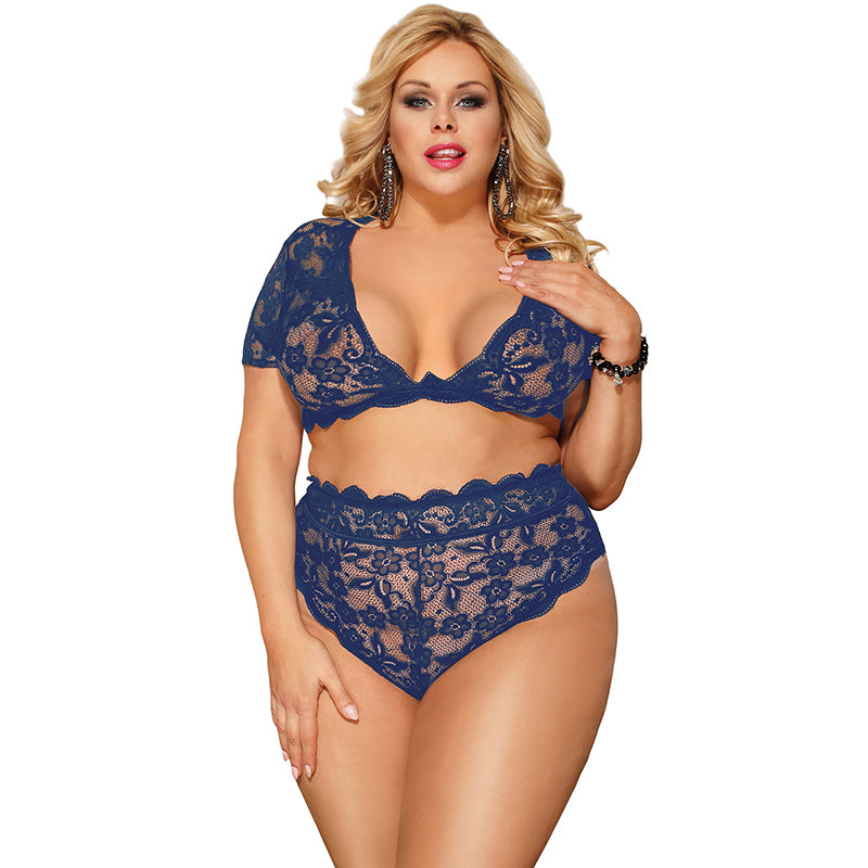 Comeondear-Conjunto de cintura alta para Mujer, ropa interior transparente, Bralette de manga corta, Encaje, ropa interior transparente