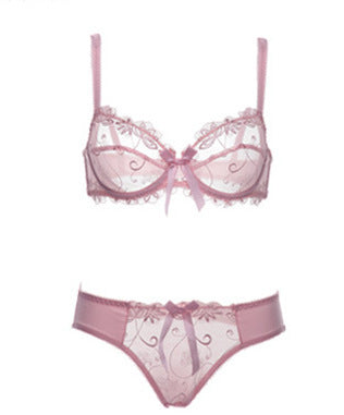 Sous-vêtements sexy européens et américains sans coussinet de poitrine, ensemble de soutien-gorge en maille froncée en dentelle ultra fine, culotte de sous-vêtements réglable de grande taille