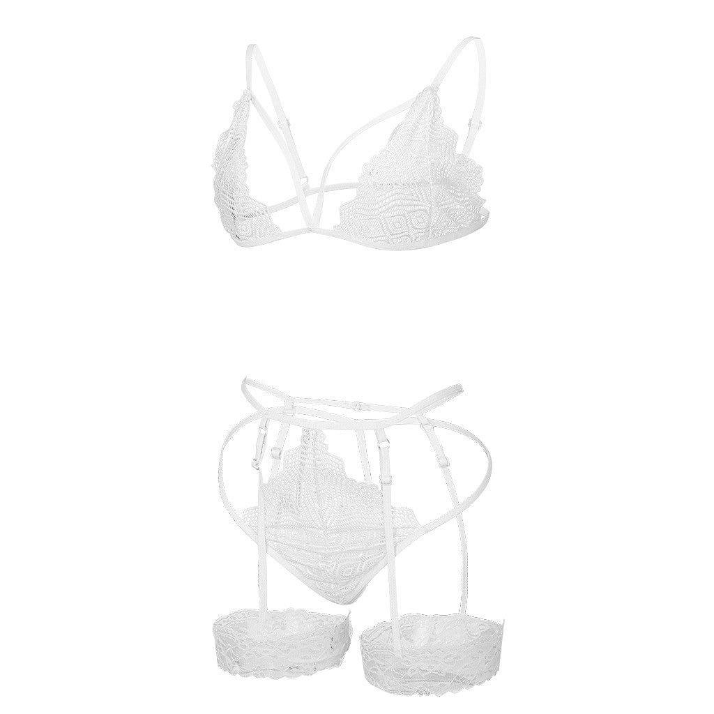 Conjunto de pijama de encaje sexy bikini de tres puntos de lencería sexy