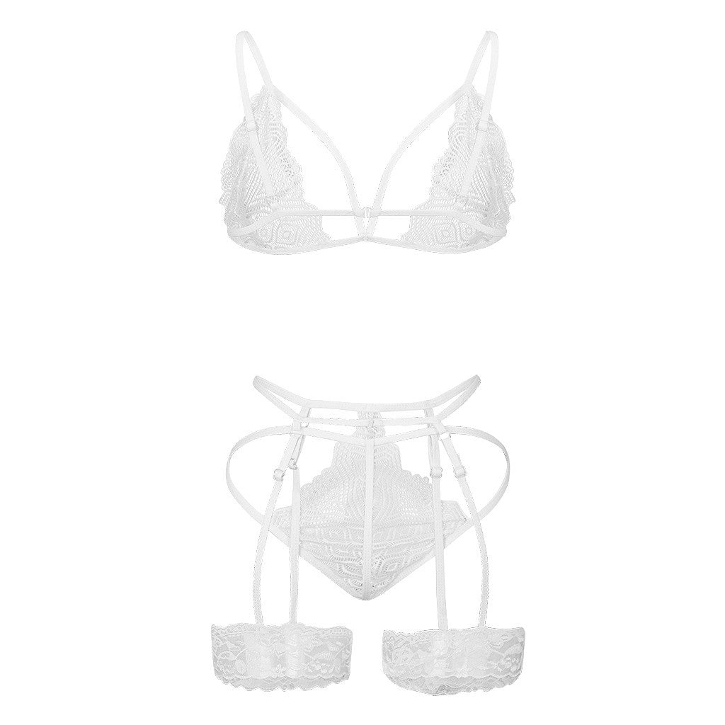 Conjunto de pijama de encaje sexy bikini de tres puntos de lencería sexy