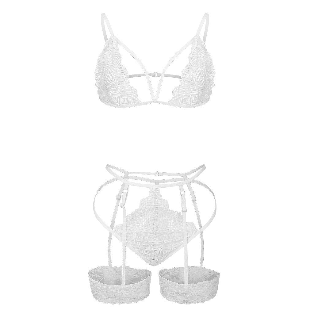Conjunto de pijama de encaje sexy bikini de tres puntos de lencería sexy