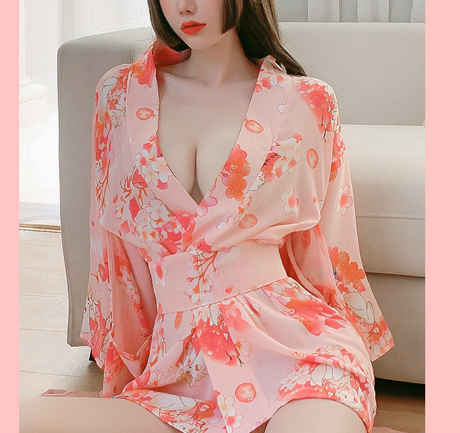 Conjunto de camisón de kimono sexy con vendaje estampado japonés de lencería sexy