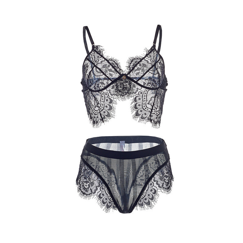 Ensemble de sous-vêtements de soutien-gorge sexy en dentelle de cils, coupe légère, sans anneau en acier