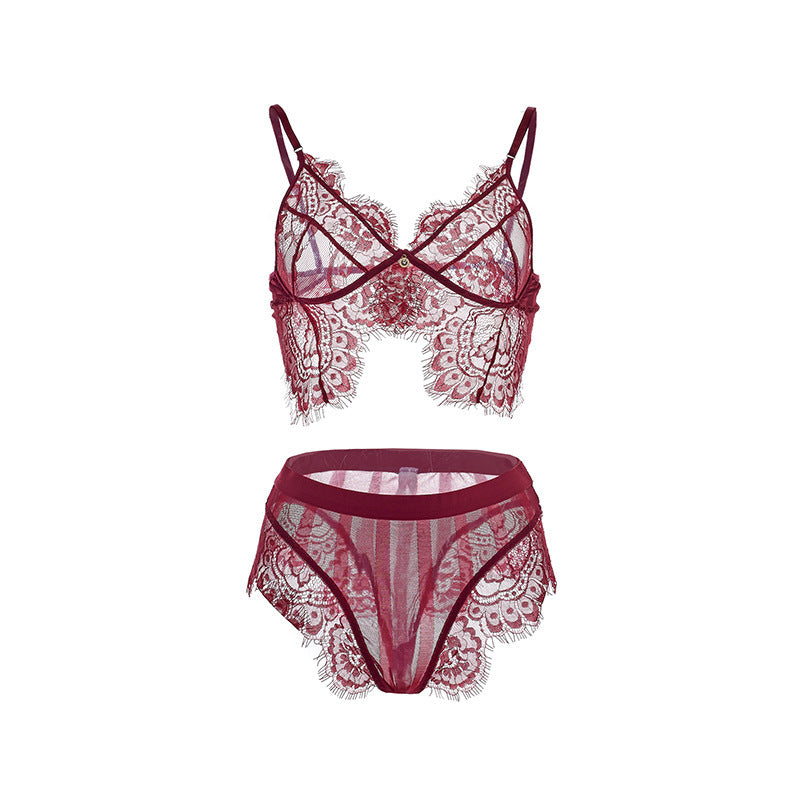 Ensemble de sous-vêtements de soutien-gorge sexy en dentelle de cils, coupe légère, sans anneau en acier