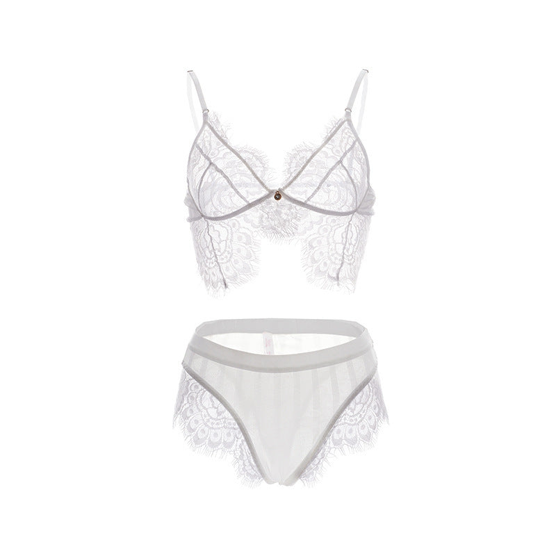 Ensemble de sous-vêtements de soutien-gorge sexy en dentelle de cils, coupe légère, sans anneau en acier
