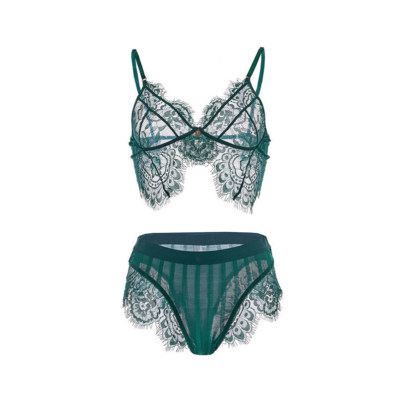 Ensemble de sous-vêtements de soutien-gorge sexy en dentelle de cils, coupe légère, sans anneau en acier