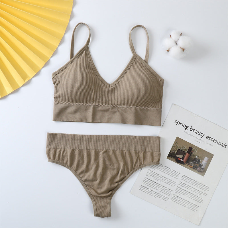 Conjunto de sujetador y braguitas para mujer, conjunto de Sujetador deportivo con realce, Tanga Sexy sin costuras, sujetador para actividad, Tanga, lencería, Top corto de Fitness, ropa interior