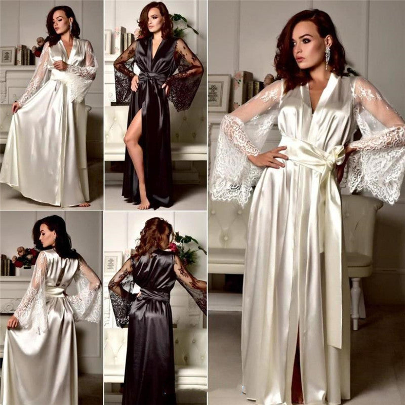 Pijama de seda para mujer, lencería sexy de verano, vestido de bata, elegante