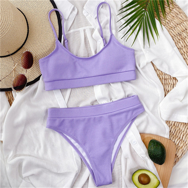 Bikini taille haute pour femmes, ensemble deux pièces Sexy côtelé S-XL
