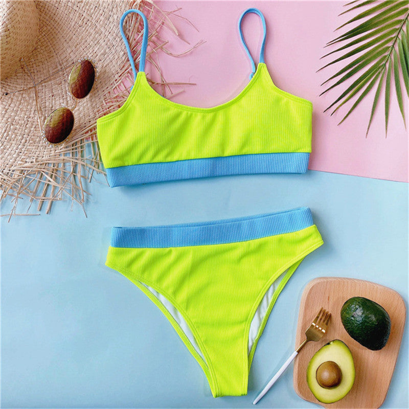 Bikini taille haute pour femmes, ensemble deux pièces Sexy côtelé S-XL