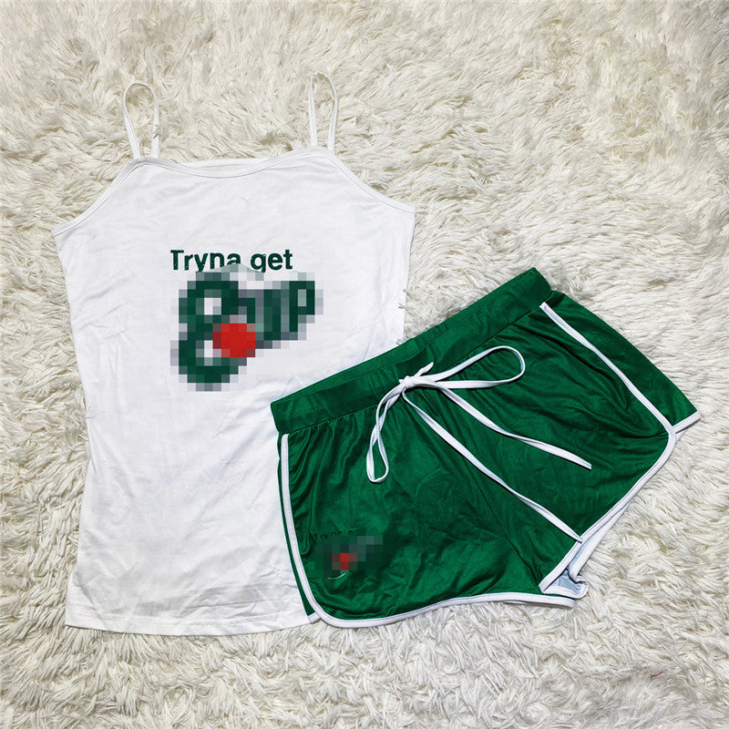 Ensemble de short à bretelles sexy à imprimé graphique