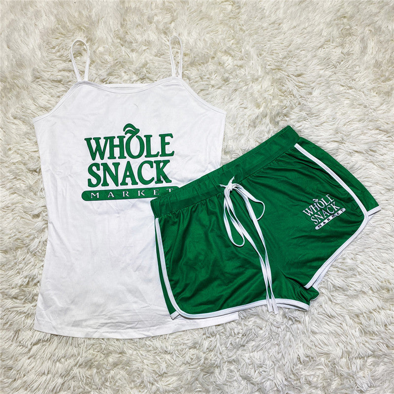 Ensemble de short à bretelles sexy à imprimé graphique