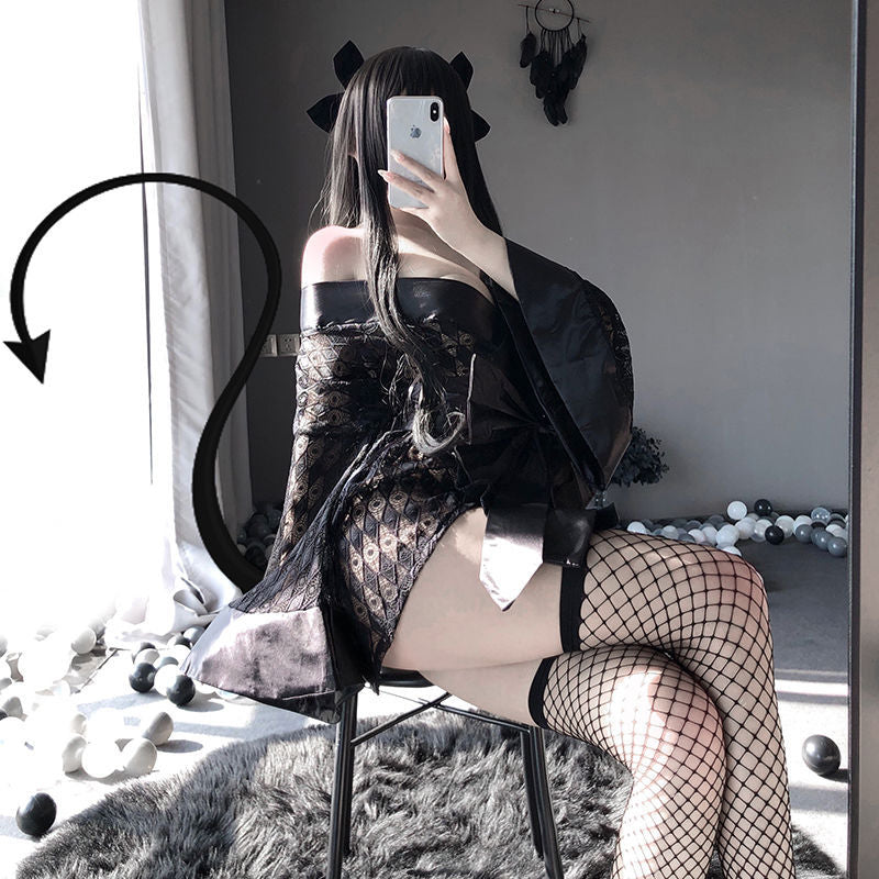Kimono japonais Sexy pour femmes, Lingerie gratuite, directement dans le noir, peignoir, Cardigan, chemise de nuit, ensemble pyjama Passion
