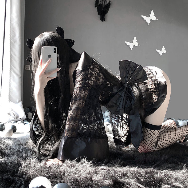 Kimono japonais Sexy pour femmes, Lingerie gratuite, directement dans le noir, peignoir, Cardigan, chemise de nuit, ensemble pyjama Passion