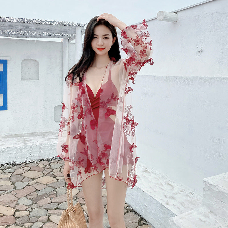 Women's Korean Sexy Blouse One-Piece Bikini Two-Piece Set Small Chest Gathering Fashion Swimsuit