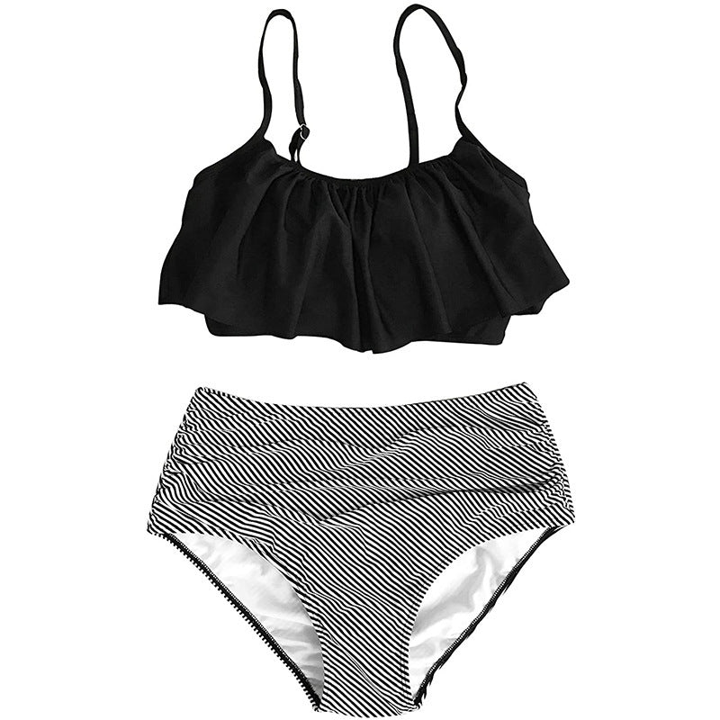 Conjunto de bikini con cubierta de vientre con volantes pequeños y sexy dividido clásico para mujer
