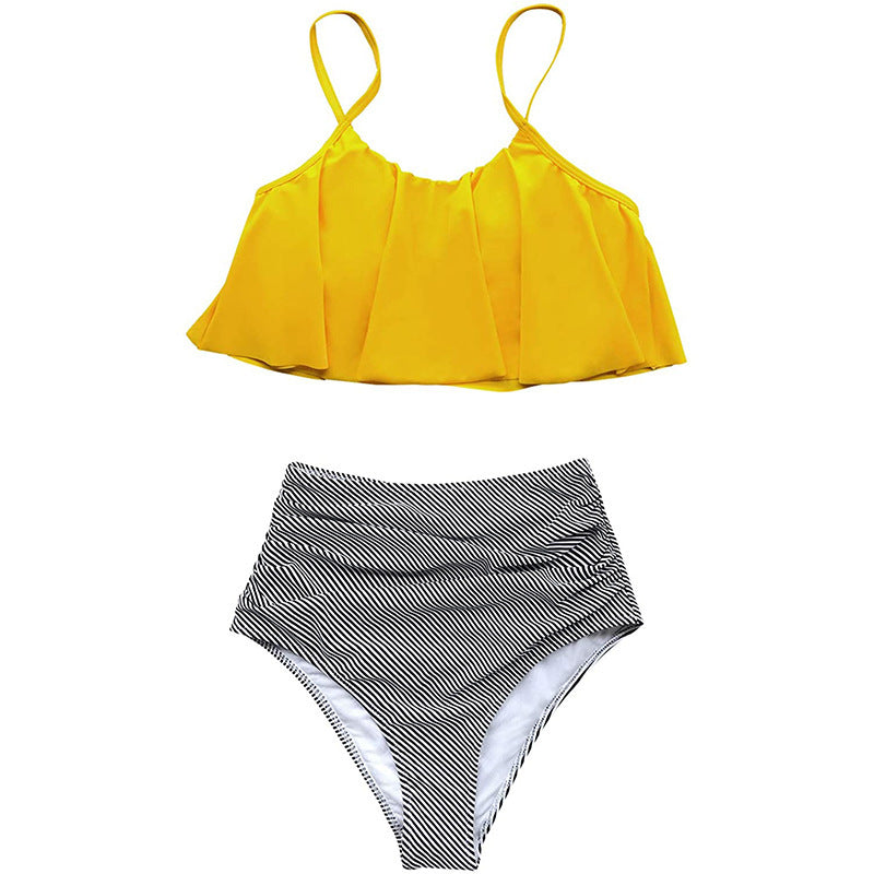Conjunto de bikini con cubierta de vientre con volantes pequeños y sexy dividido clásico para mujer