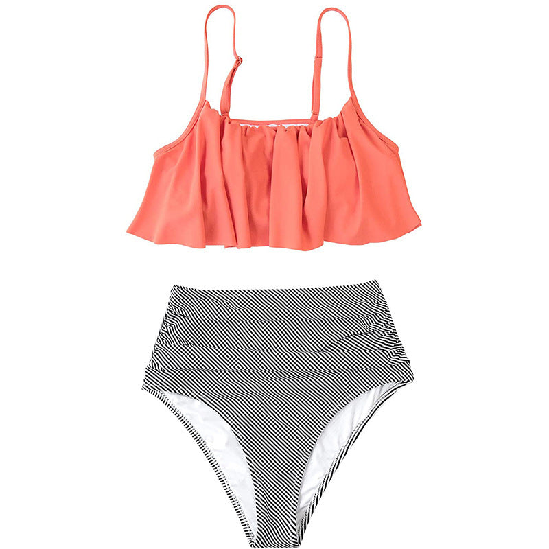 Conjunto de bikini con cubierta de vientre con volantes pequeños y sexy dividido clásico para mujer