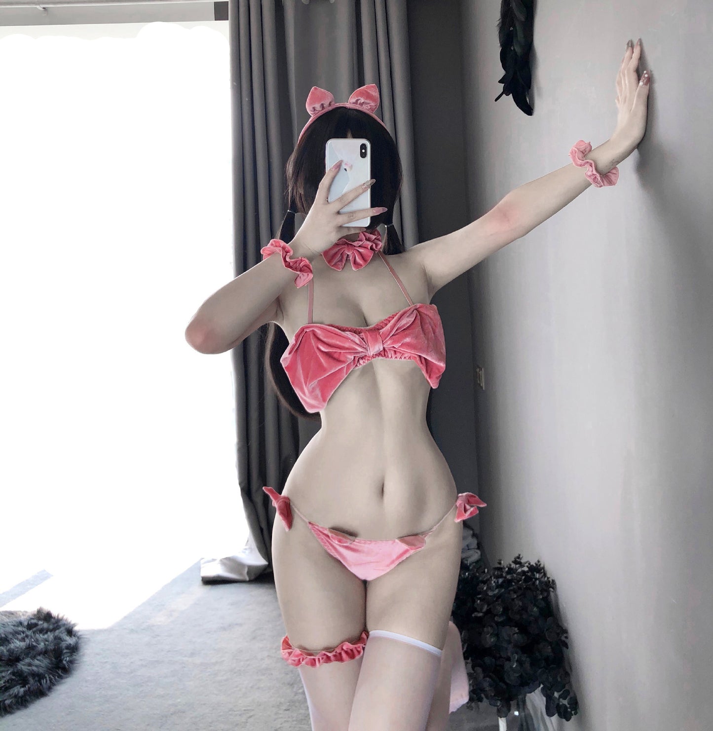 Night As Dream Sexy Lingerie Uniform Temptation Gold Velvet Bow Tube Top Sexy Playful Bunny Girl Suit Female