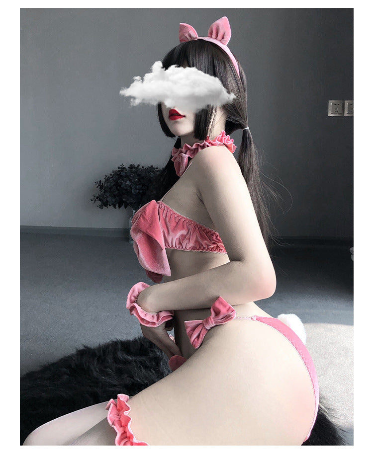 Night As Dream Sexy Lingerie Uniform Temptation Gold Velvet Bow Tube Top Sexy Playful Bunny Girl Suit Female