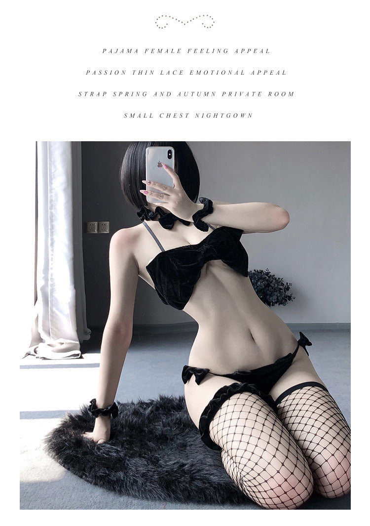 Night As Dream Sexy Lingerie Uniform Temptation Gold Velvet Bow Tube Top Sexy Playful Bunny Girl Suit Female
