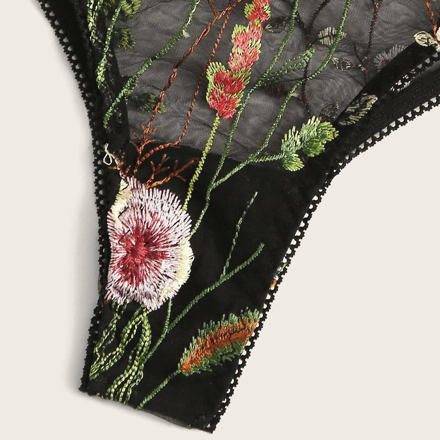 Conjunto de lencería Sexy para mujer, conjunto de ropa interior de malla transparente con bordado Floral, conjunto de sujetador tentador sin costuras y bragas, 2 uds.