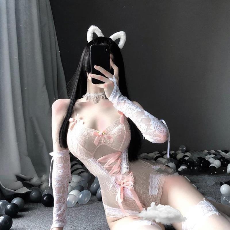 Sexy Lingerie Women'S Extreme Temptation Lace Peach Sexy Backless Transparent One-Piece Pajamas Suit
