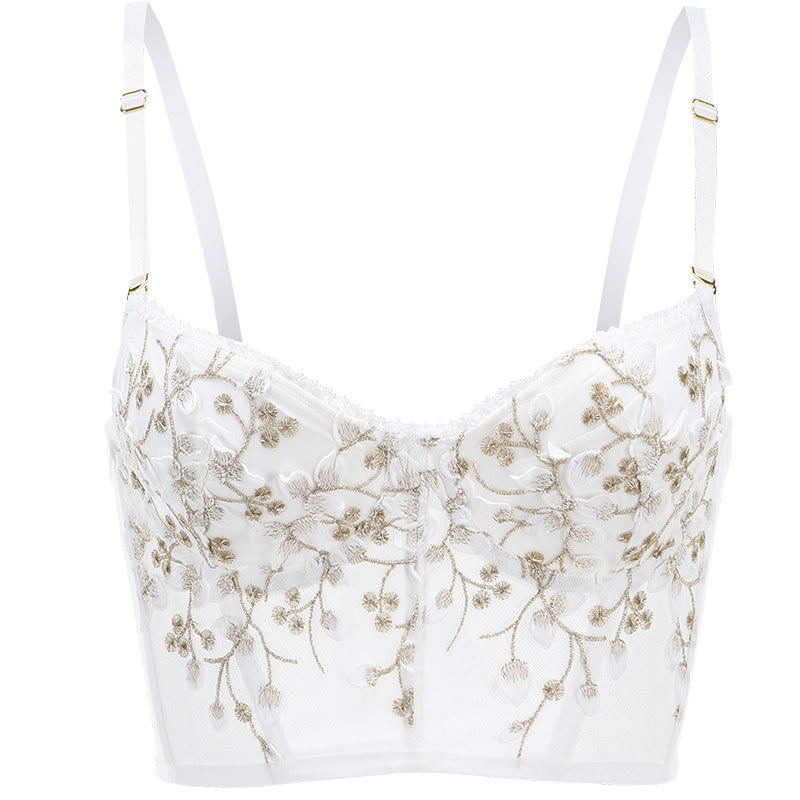Ropa interior Sexy de encaje francés de una pieza para mujer, conjunto de sujetador con chaleco y pechos grandes, conjunto de sujetador pequeño