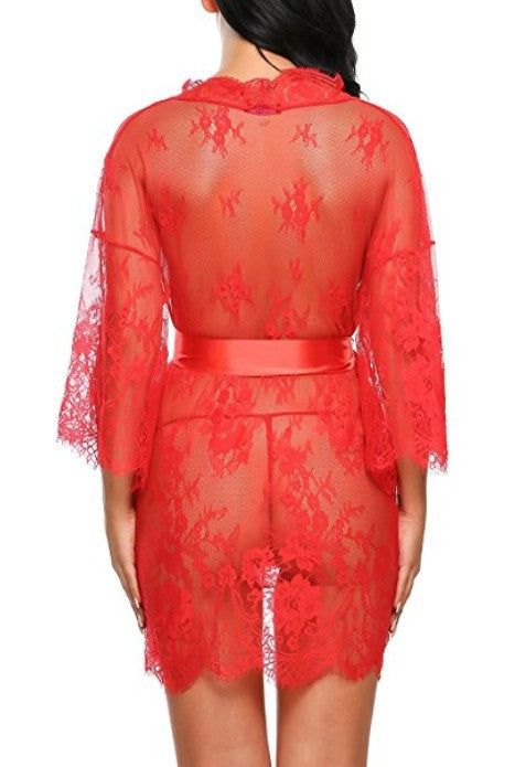 Cardigan en dentelle ajourée, pyjama à manches longues, Europe et états-unis, XL, lingerie sexy de style kimono pour femmes