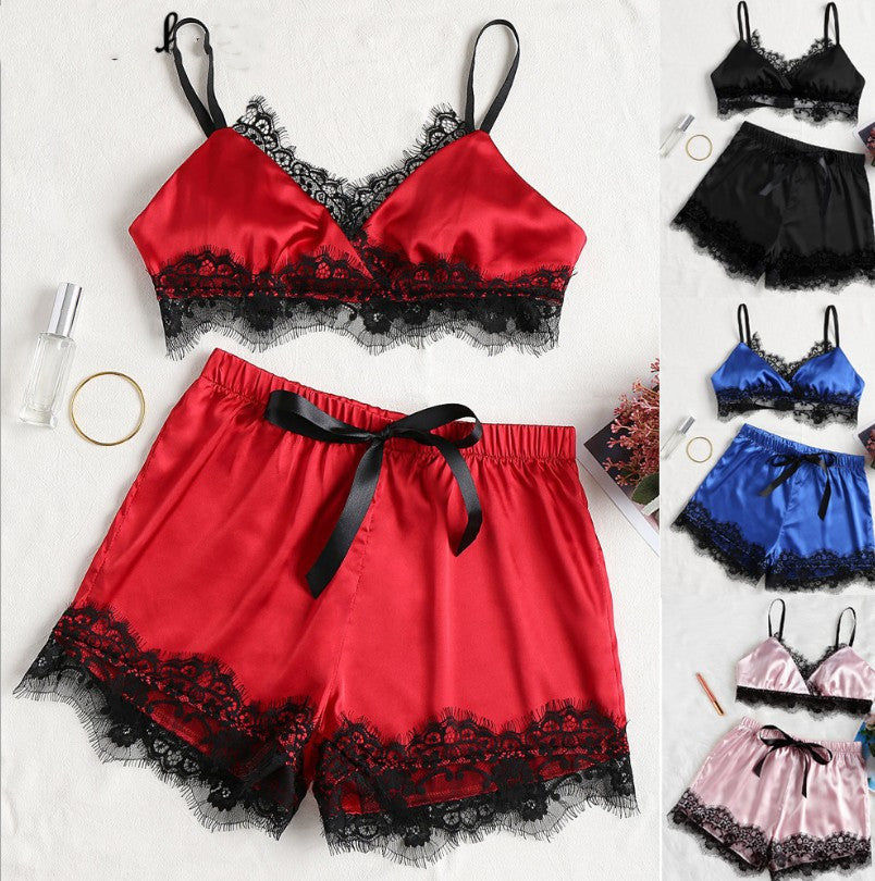 Sexy lace split pajamas set