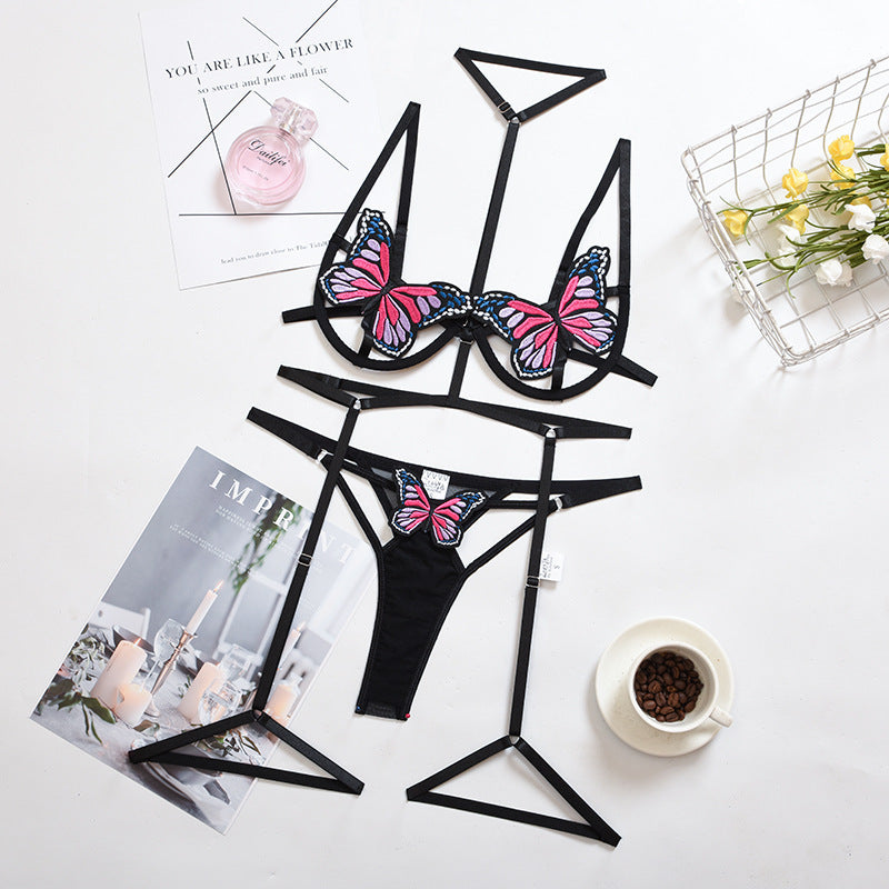 Nouveau style, Europe, amérique, Amazon offre spéciale sexy une pièce dentelle broderie grand erfly trois points lingerie sexy