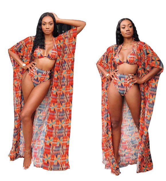 Printed swimsuit sexy digital bikini three piece set