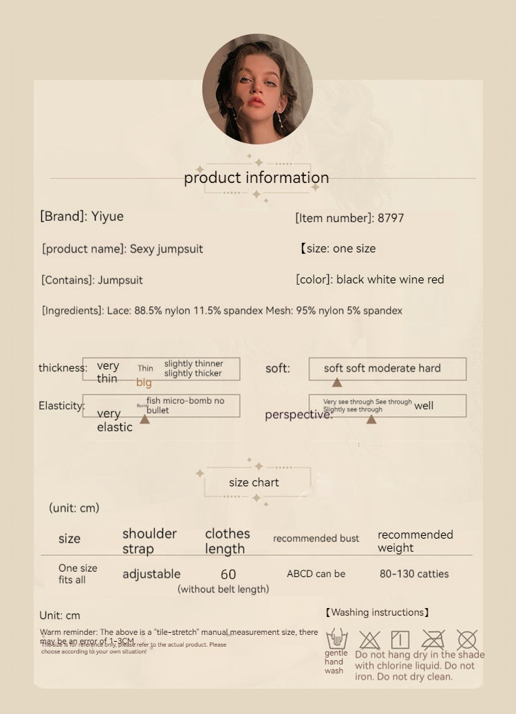 Lingerie sexy pour femmes, combinaison ouverte en dentelle à bretelles sexy