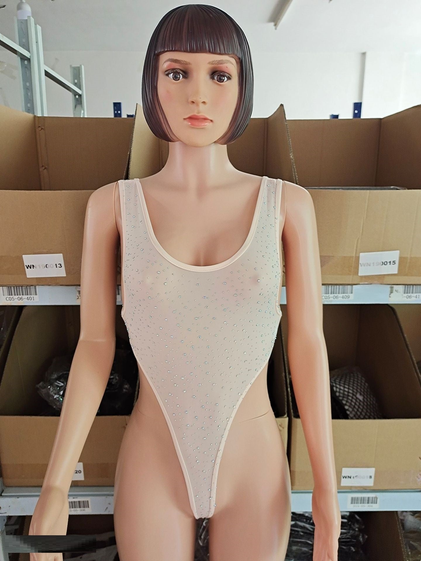 Ropa interior de lencería de taladro caliente de una pieza para mujer de seda de leche