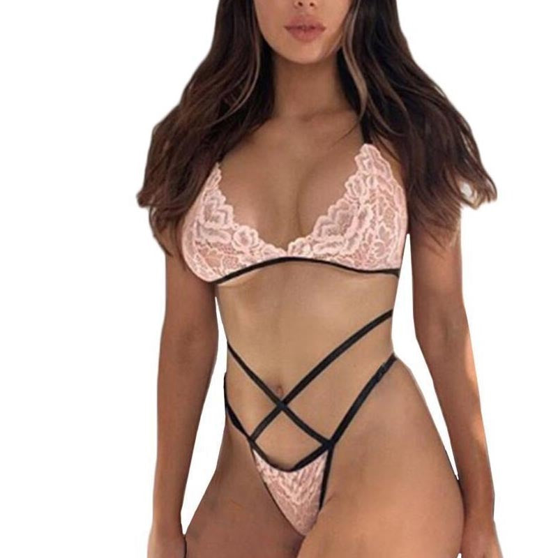 Ensemble de sous-vêtements soutien-gorge à bretelles croisées en dentelle sexy à trois points